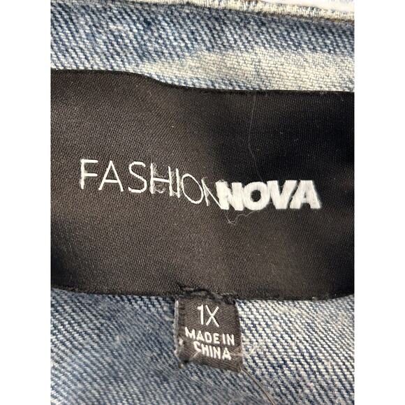Fashion Nova Nonstop Denim Jacket Acid Wash Size 1X Ombré Cropped Long Sleeve - Picture 9 of 15